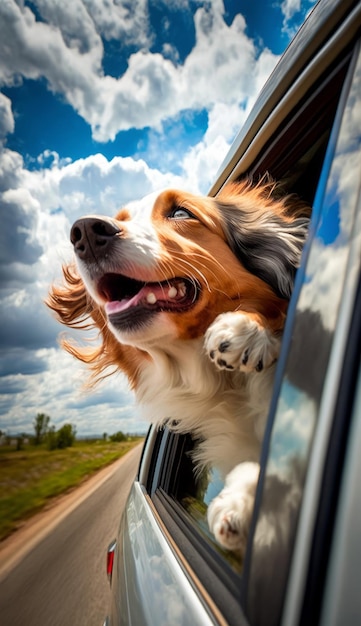 Perro feliz disfrutando de la brisa desde la ventanilla de un auto