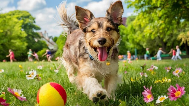 Perro feliz divirtiéndose en el parque