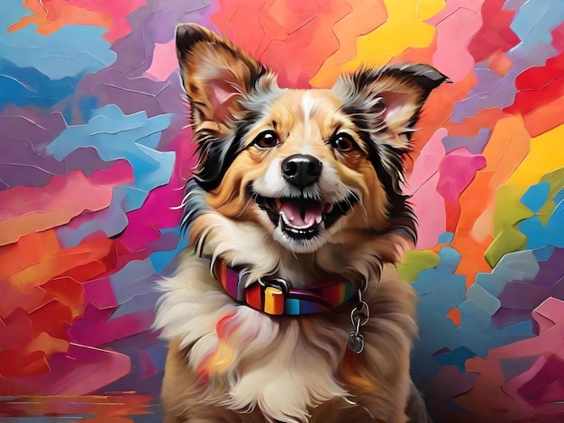 Perro feliz con fondo colorido ai generar