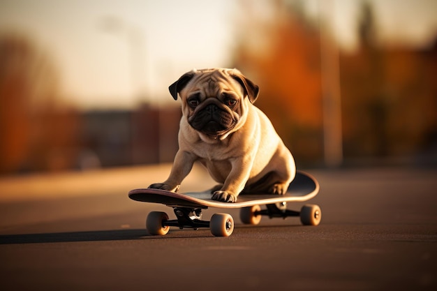 Perro feliz sentado en una patineta IA generativa