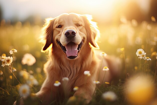 El perro feliz sonríe a generativo