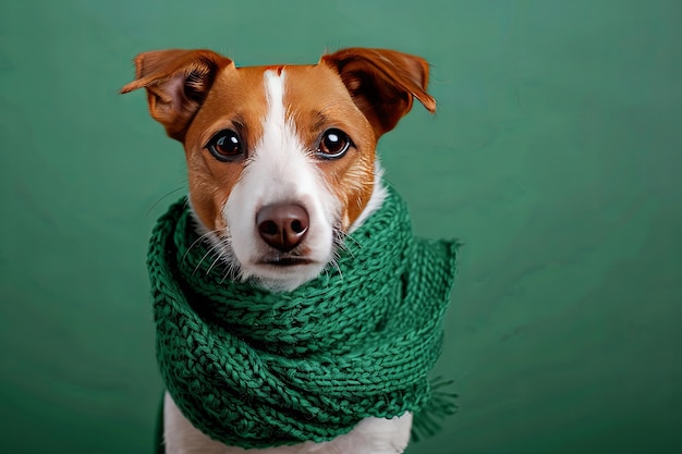 Perro festivo celebrando a San Patricio con una bufanda verde