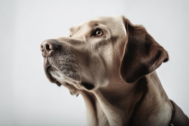 Perro fiel y leal sentado sobre fondo blanco de estudio