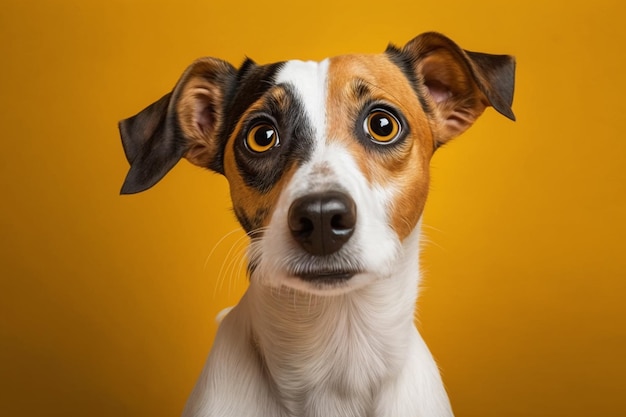 Foto un perro con un fondo amarillo.