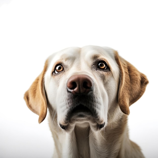 Un perro de fondo blanco y nariz negra.