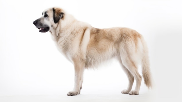 Un perro de fondo blanco y nariz negra.