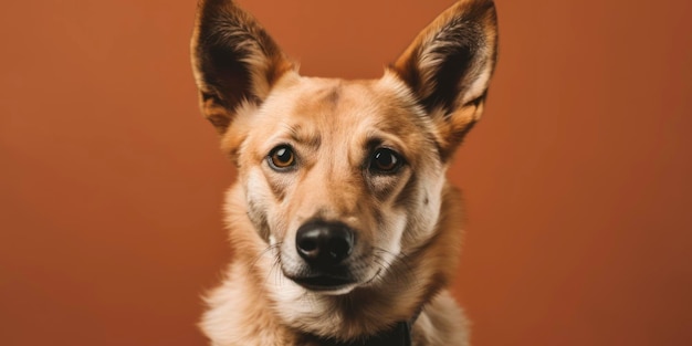 Foto un perro con un fondo marrón y un collar negro.