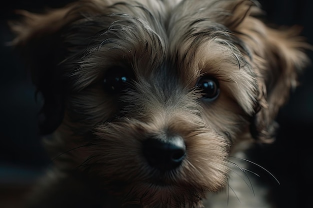 Un perro con un fondo negro y un fondo negro.