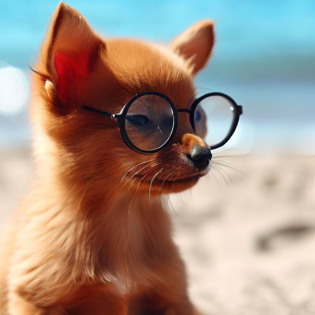 Perro con gafas en la playaGatinho rojo 4