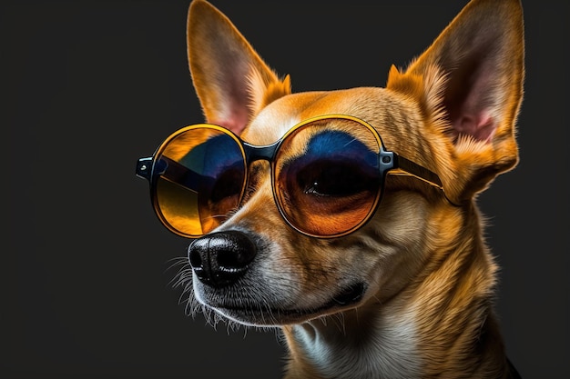 Un perro con gafas de sol que dice 'perro' en él '