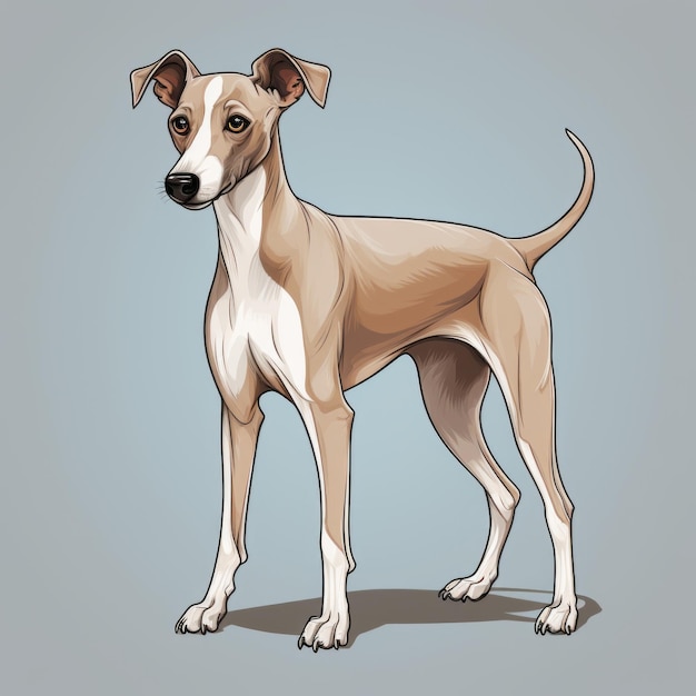El perro galgo de dibujos animados estilizado realismo con marcas distintas