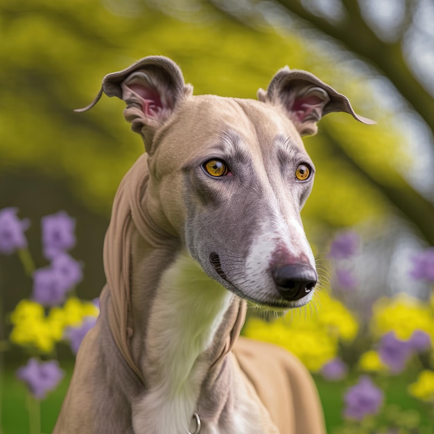 Perro galgo realista sobre un deslumbrante fondo natural al aire libre