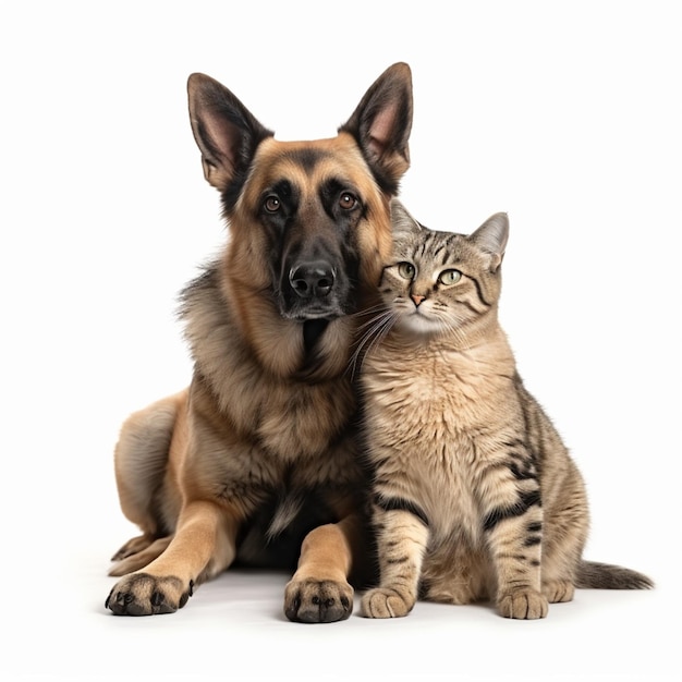 Un perro y un gato están sentados juntos.