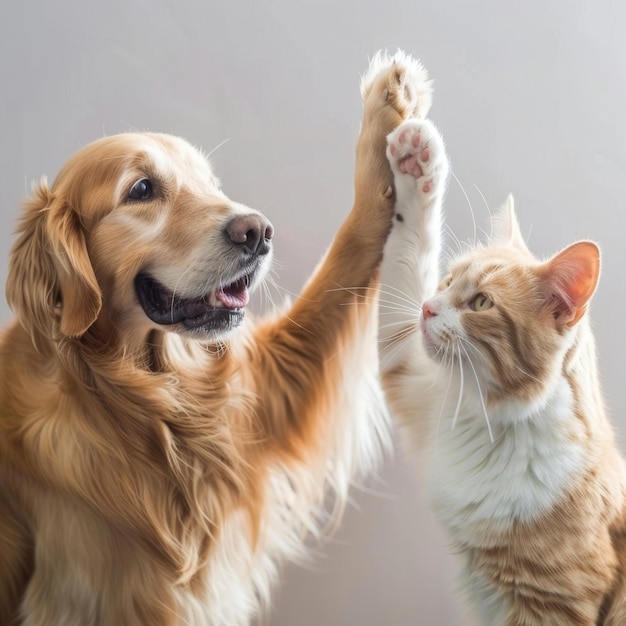 Perro y gato jugando juntos