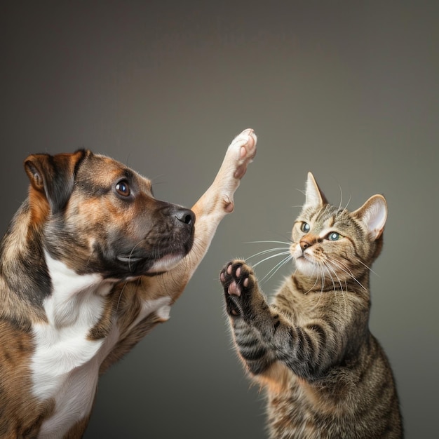 Perro y gato jugando juntos