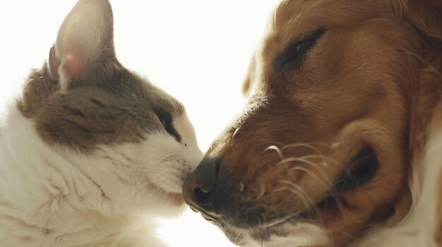 Foto perro y gato lindos juntos en fondo blanco ia generativa