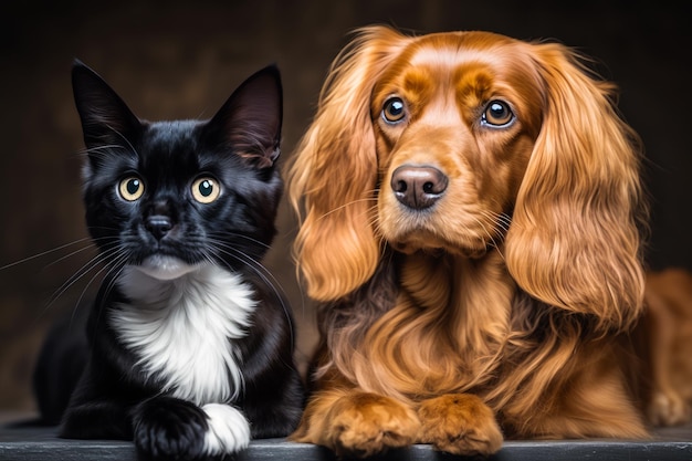 Perro y gato sentados uno al lado del otro IA generativa