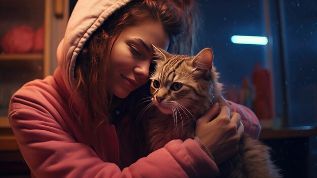 Foto perro y gato sentados juntos una encantadora exhibición de compañía animal día de san valentín