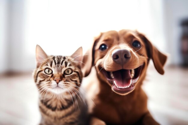 Un perro y un gato son amigos y posan divertidos generados por Ai