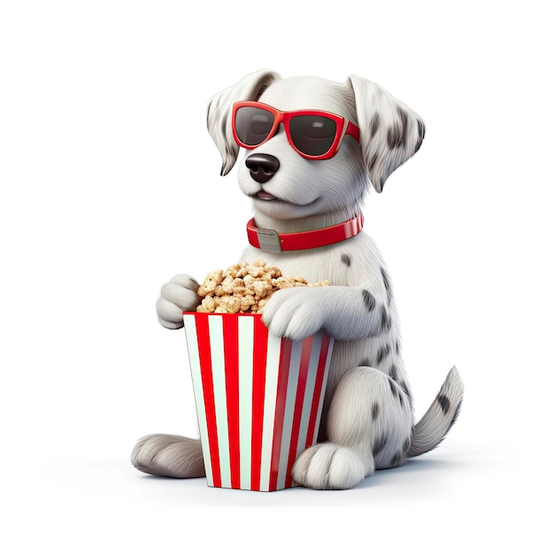 Un perro genial disfrutando de una noche de cine con gafas de sol y palomitas de maíz