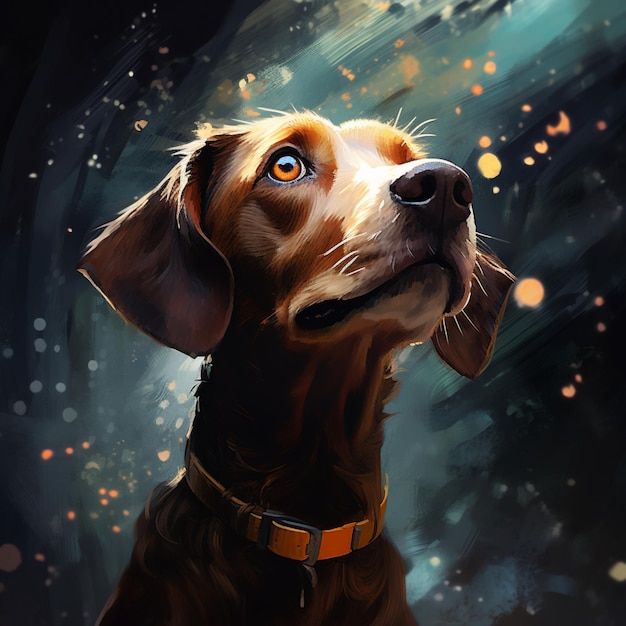 Un perro gentil y tranquilo está mirando la hermosa imagen del arte generado por Ai.