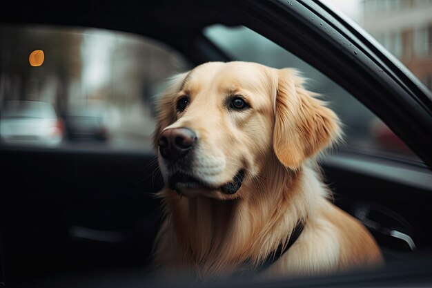 Perro golden retriever dentro del auto