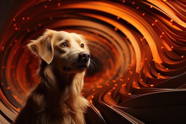 Perro golden retriever en una espiral de luz ai