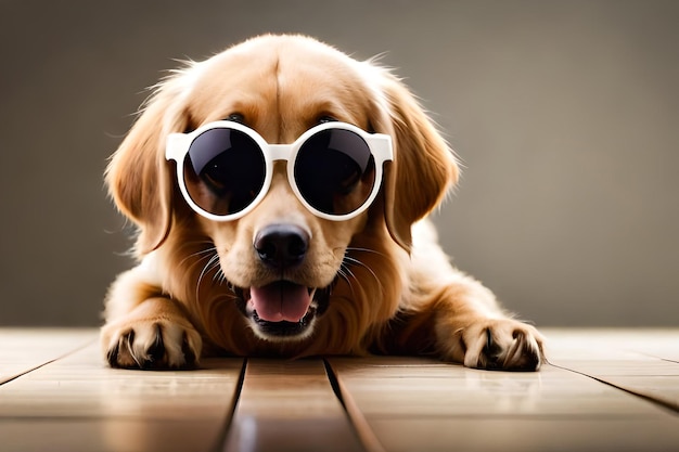 Foto un perro golden retriever con gafas de sol