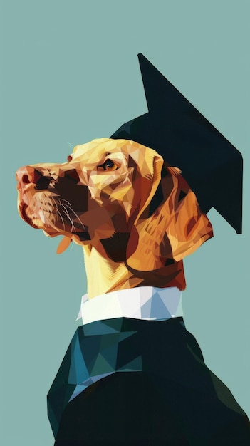 Perro con gorra y túnica de graduación