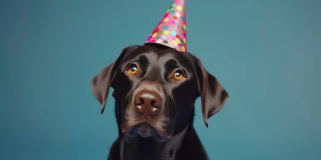 Un perro con gorro de fiesta