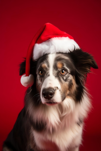 Un perro con gorro de Papá Noel y gafas de sol.