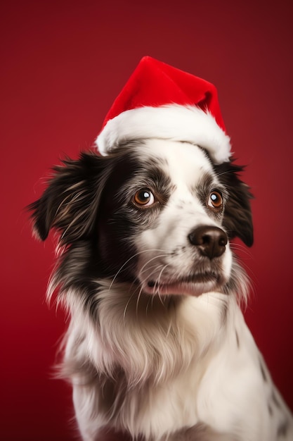 Un perro con gorro de Papá Noel y gafas de sol.