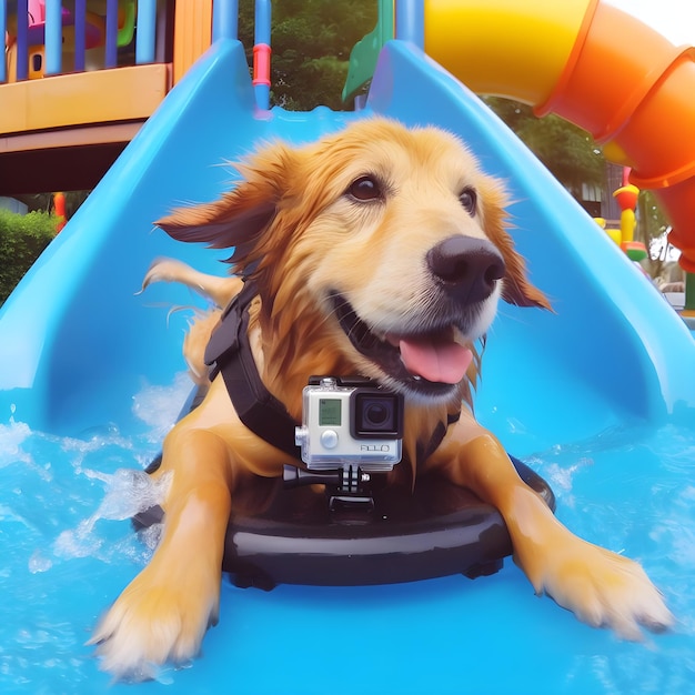 Perro gracioso con cámara GoPro