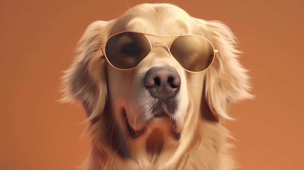 Un perro gracioso vestido con gafas de sol en el fondo amarillo o iluminador