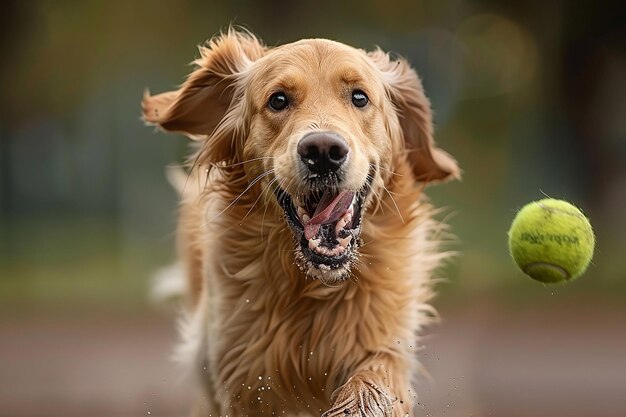 Foto un perro con una gran sonrisa en la cara está corriendo hacia la cámara