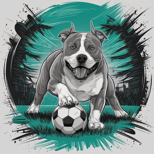 Foto un perro con una gran sonrisa en la cara está jugando con una pelota de fútbol