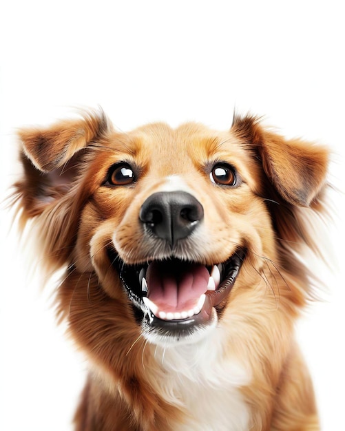 Un perro con una gran sonrisa en su rostro.