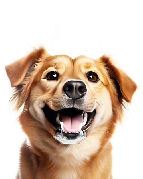 Un perro con una gran sonrisa en su rostro.