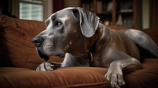 Un perro grande tendido en un sofá con la cabeza en el sofá