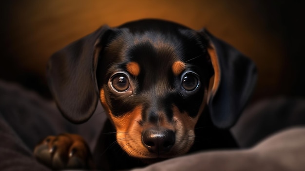 Un perro con grandes ojos marrones está mirando a la cámara.