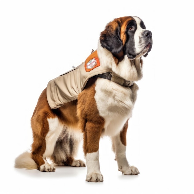 Perro guardián sobre un fondo blanco agencia de seguridad entrenamiento de perros ai generativo