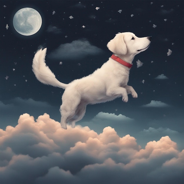 Un perro ha cabalgado en el cielo entre las nubes durante la noche fondo de pantalla