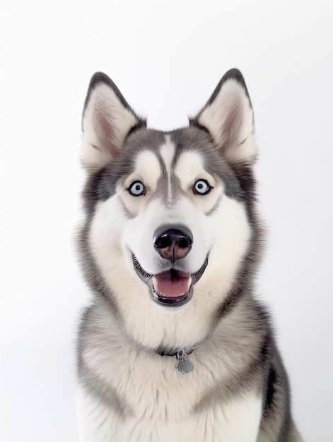 Un perro husky con ojos azules.