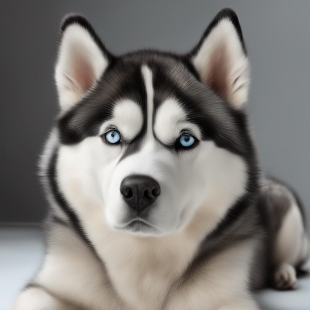 Un perro husky siberiano hiperrealista de cuerpo completo con fondo blanco