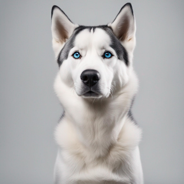 Un perro husky siberiano hiperrealista de cuerpo completo con fondo blanco