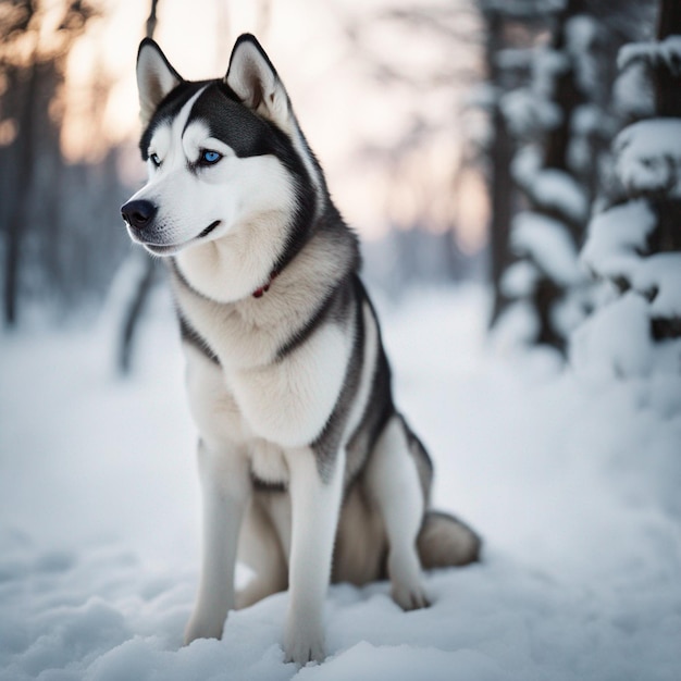 Un perro husky siberiano hiperrealista de cuerpo completo con fondo blanco