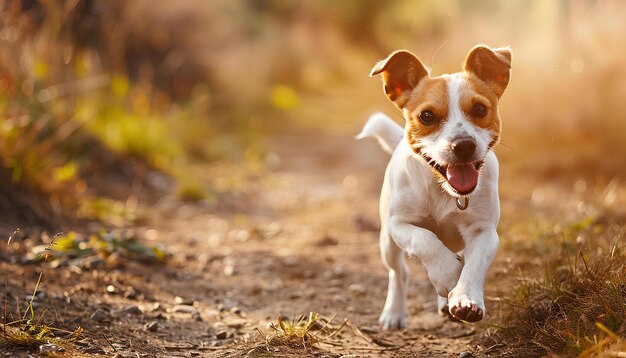 El perro Jack Russell Terrier corre al aire libre en un día soleado de verano