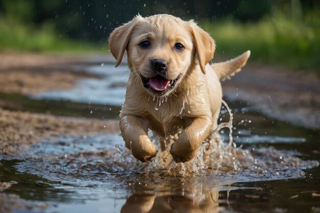 Foto perro jugando en un charco de barro imagen censurada