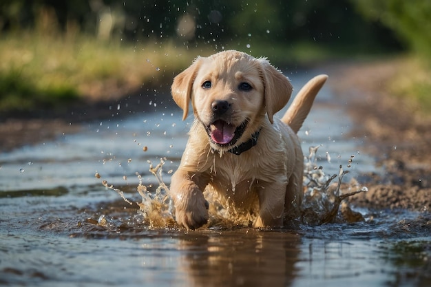 Foto perro jugando en un charco de barro imagen censurada