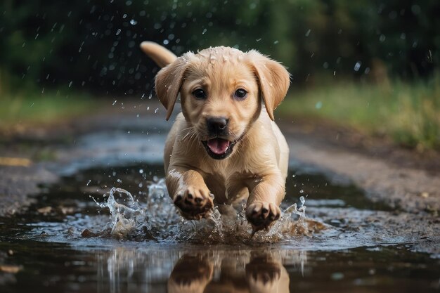 Perro jugando en un charco de barro imagen censurada